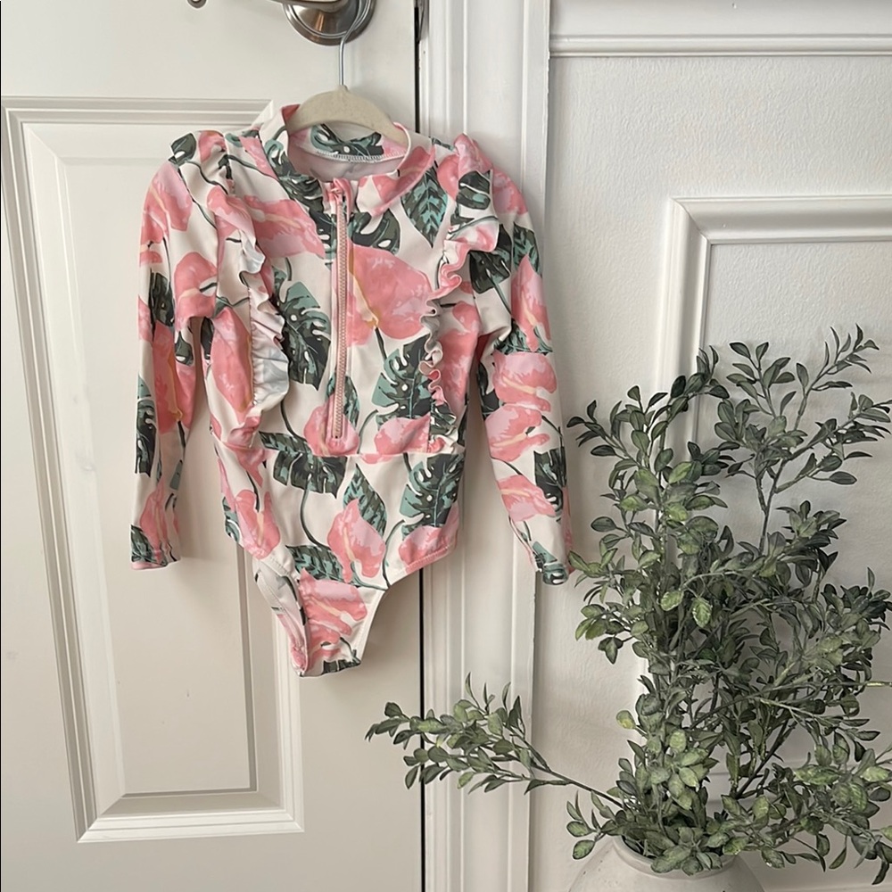 Jessica Simpson Pink Floral Ruffle Swimsuit